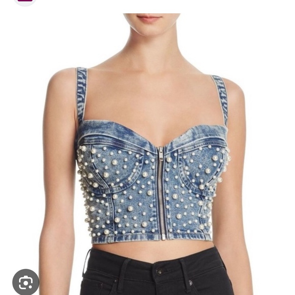 Guess Pearl Denim Bustier Top S - Picture 7 of 9
